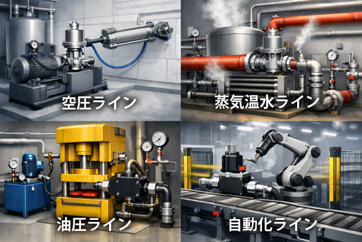 産業用ピストンバルブが活用される場面の図