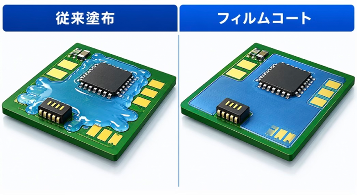 従来塗布とフィルムコートの比較イメージ